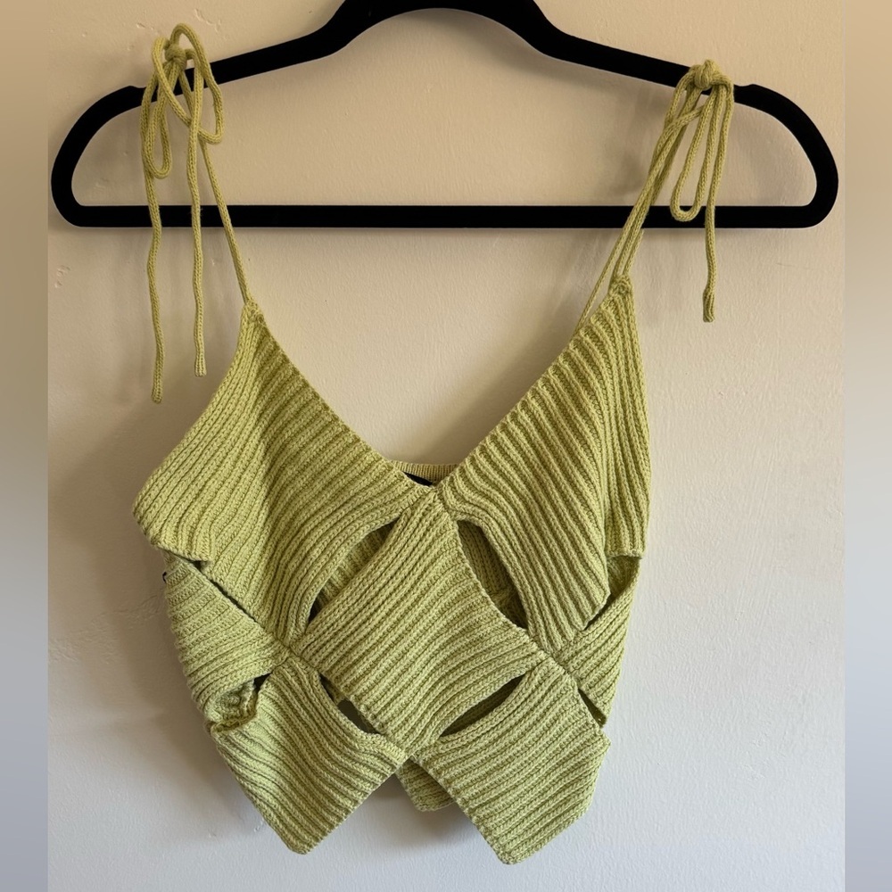 Blue Blush Knit Cutout Crop Top | Tie Shoulder Sweater Tank Y2K Aesthetic